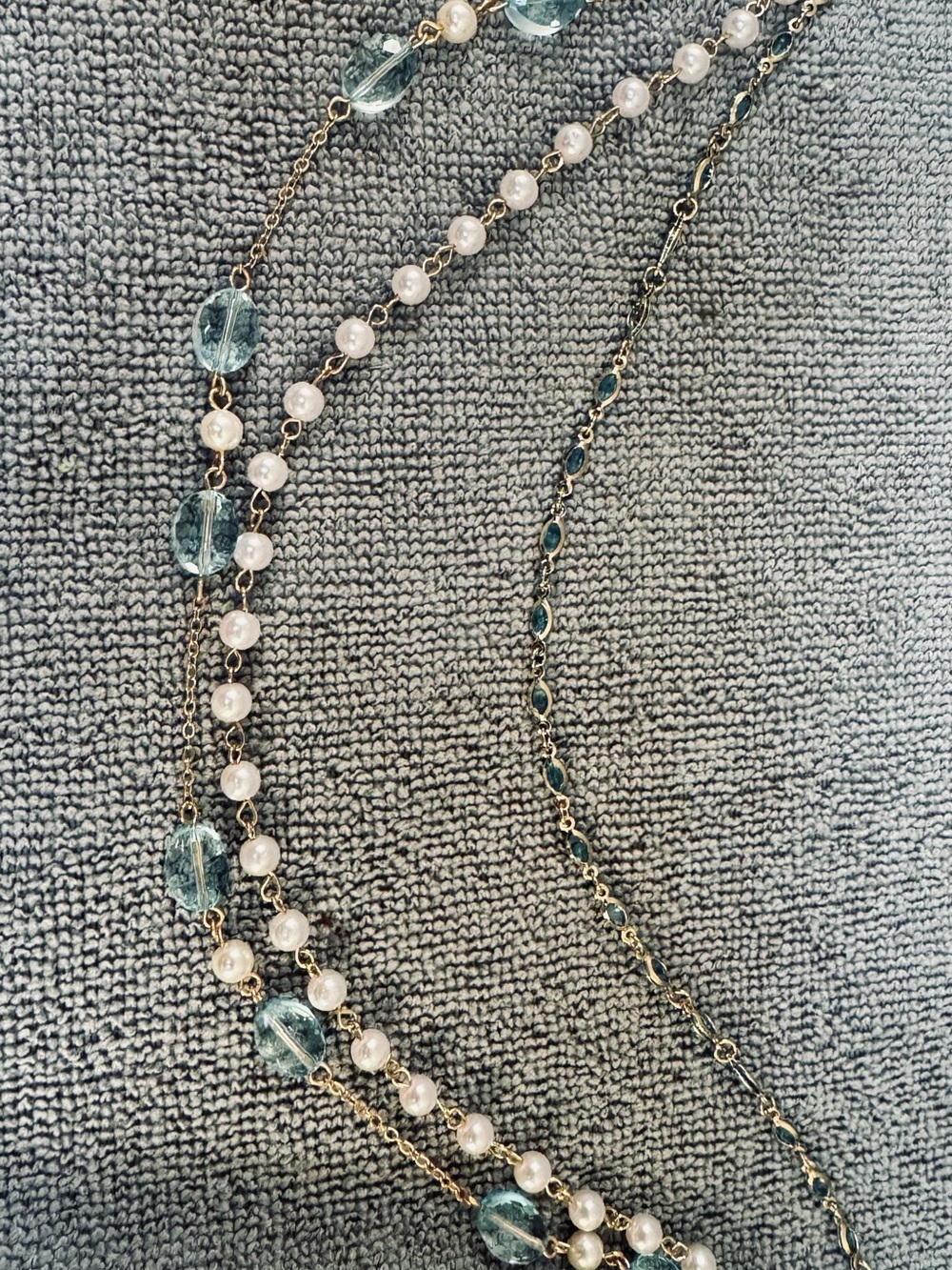 Layered Pearl and Aquamarine Bead Necklace - Women Jewelry three necklaces in 1